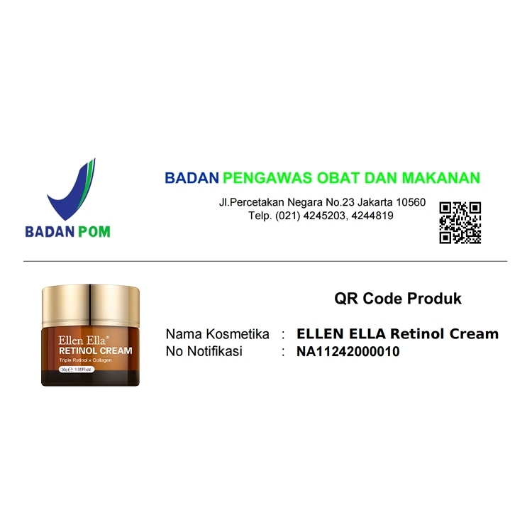 [BPOM] Upgrade Ellen Ella Retinol Anti aging Cream 30g Membantu Mengungkapkan Kulit Yang Tampak Lebi