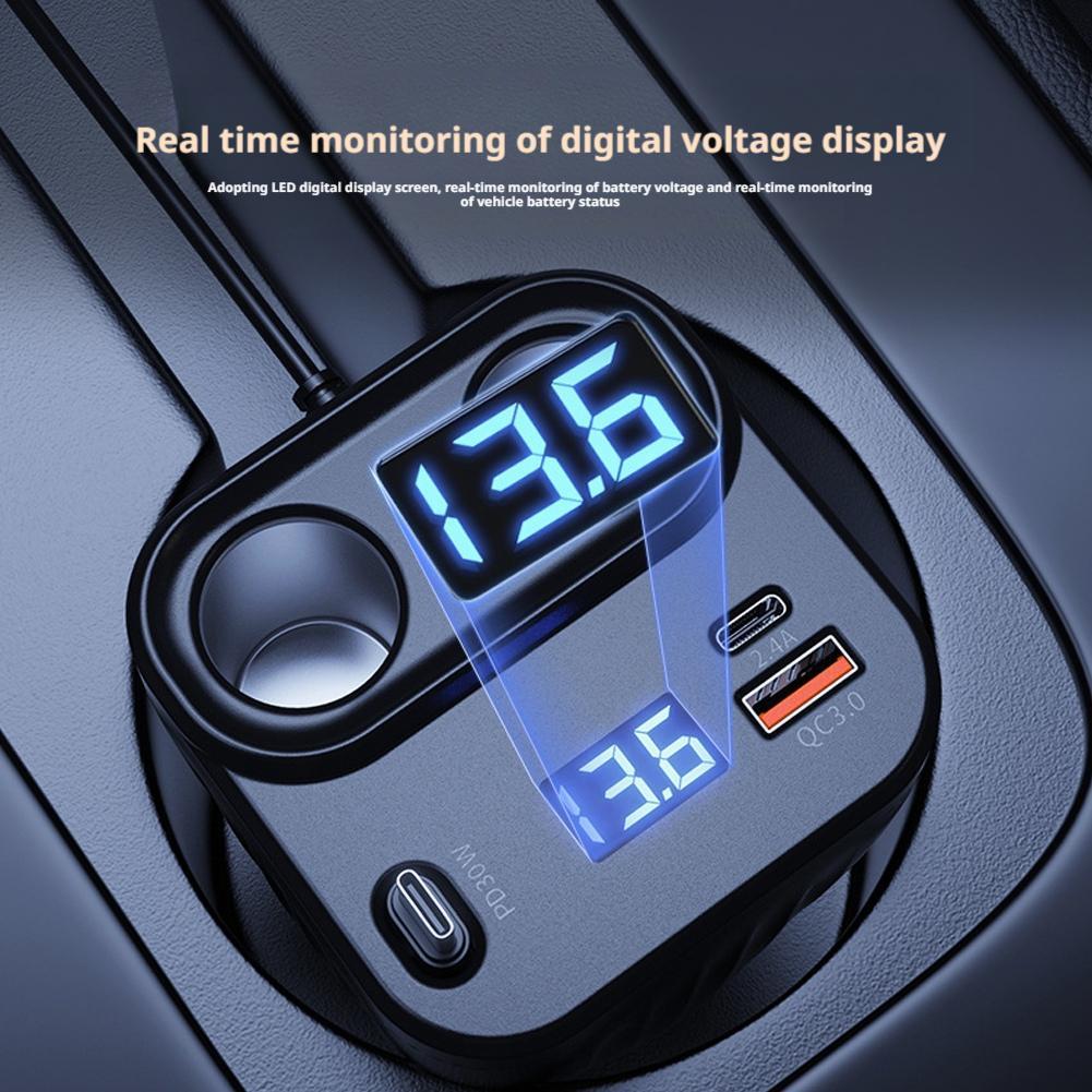 Socket Lighter USB C Fast Charging 60w Spliter Car Charger LCD Voltmeter D33