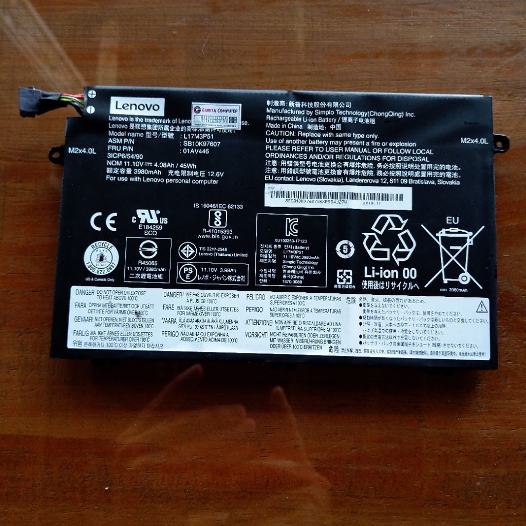 baterai laptop lenovo thinkpad e490