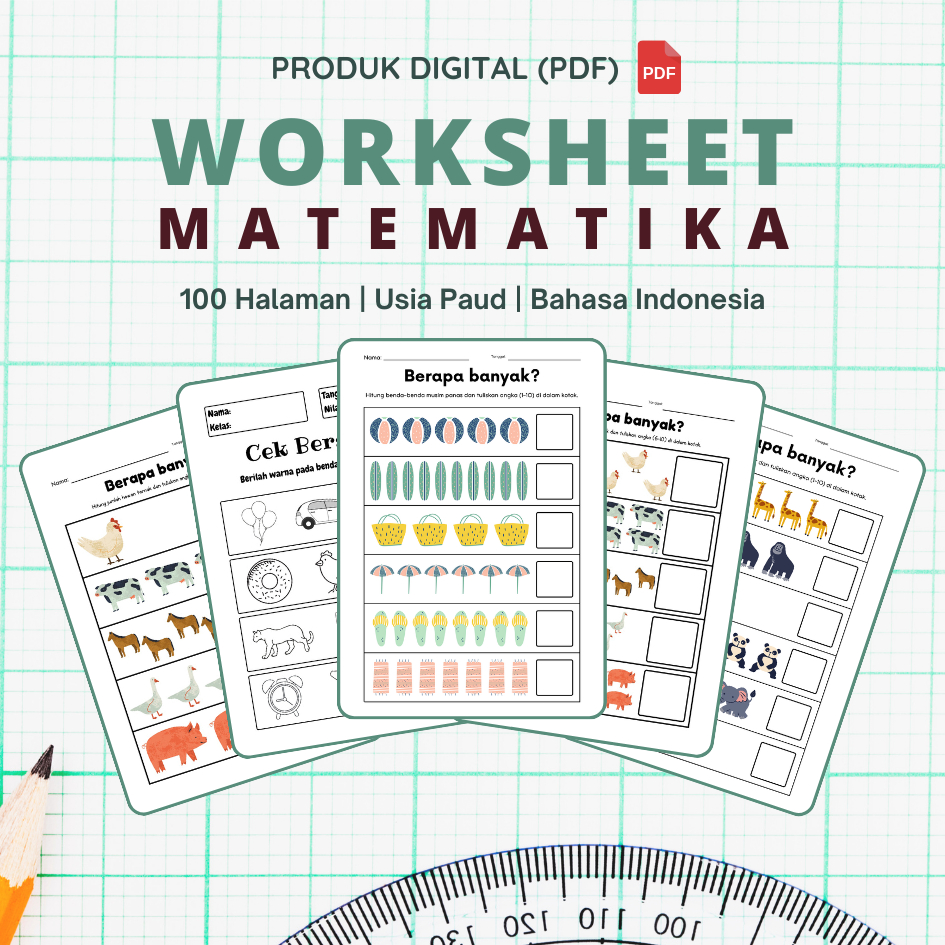 Worksheet Matematika Printable Anak TK & SD | Latihan Soal Berhitung Lengkap | Belajar Angka (PDF)