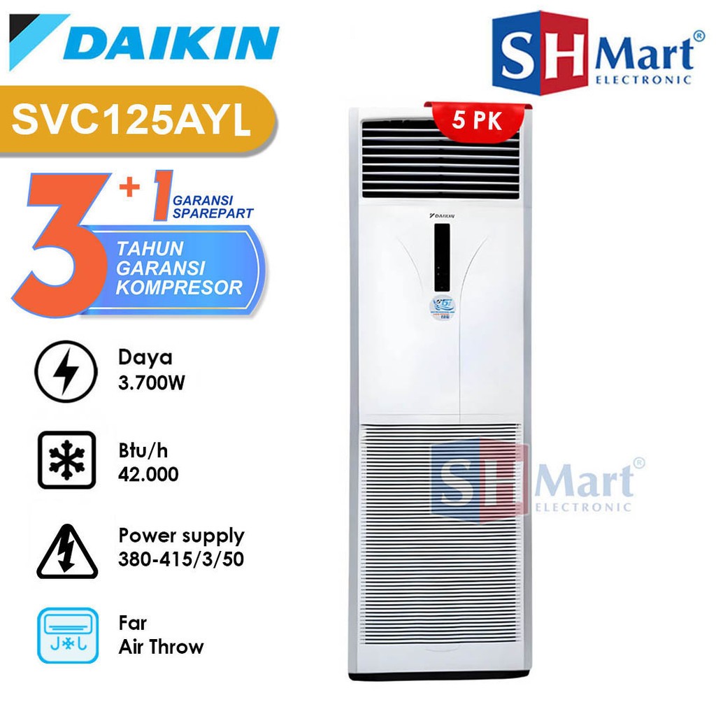 AC FLOOR STANDING DAIKIN 5 PK SVC125AY 3 PHASE MALAYSIA NON INVERTER GARANSI RESMI