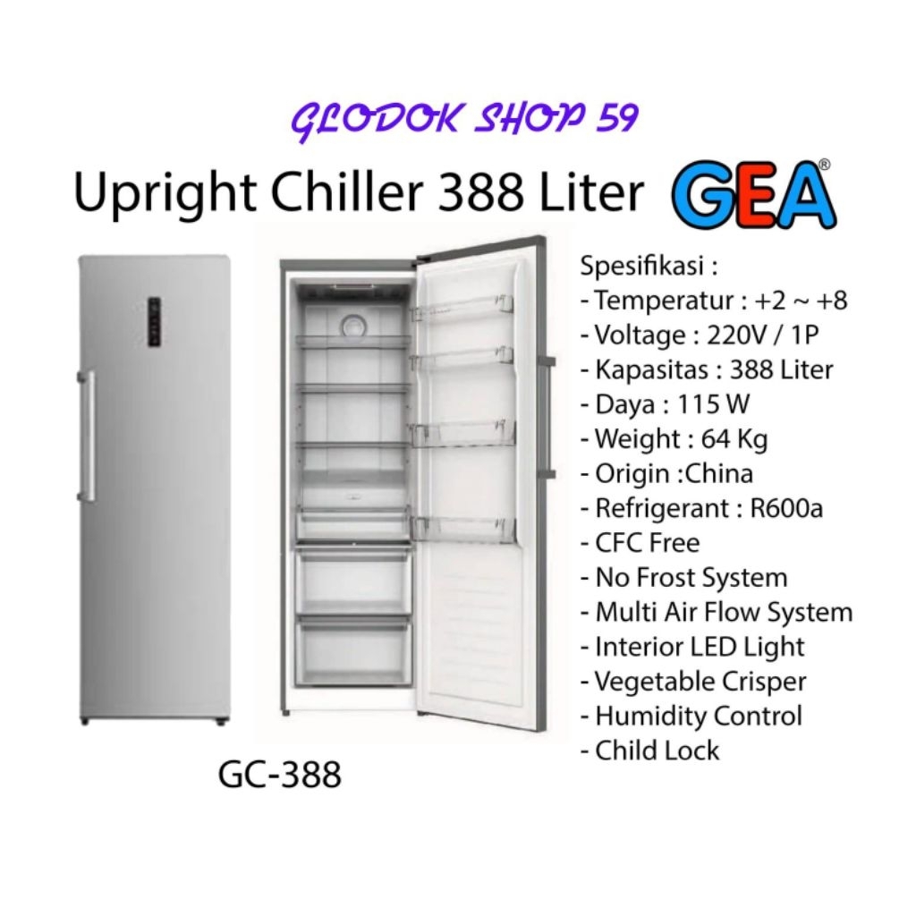 GEA GC-388 UPRIGHT CHILLER NO FROST 388L - KULKAS CHILLER NEW