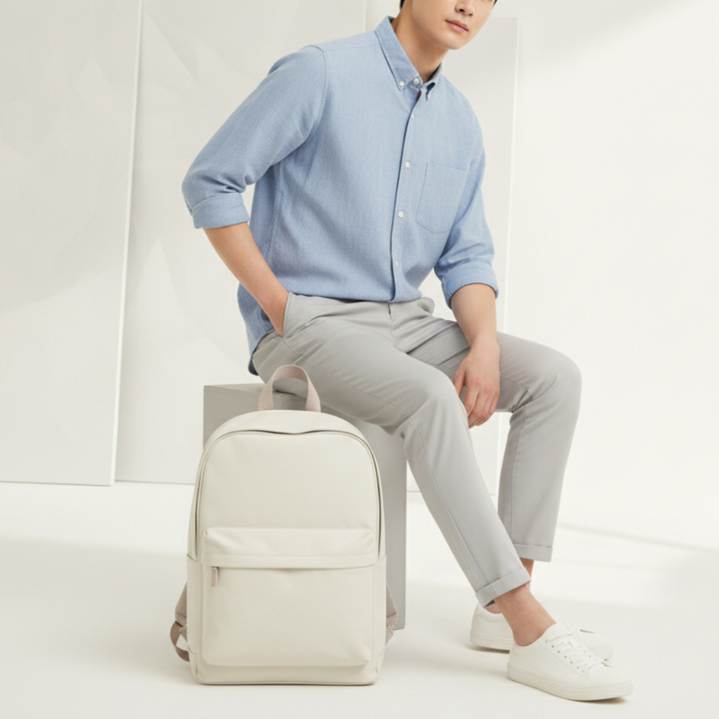 TDS | ACCRA Off White Tas Ransel Punggung Kuliah Kerja Pria Muat Laptop 15 inch  Premium Faux Leathe