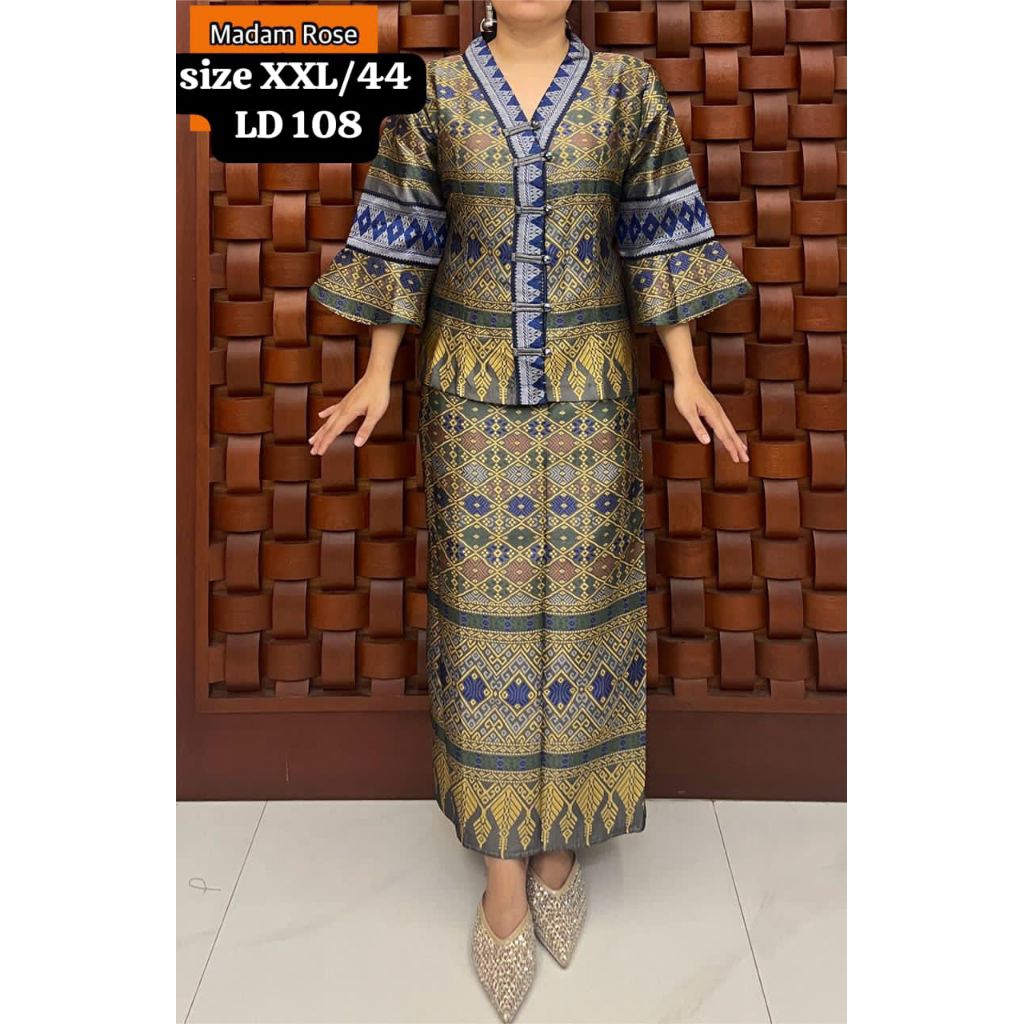 SETELAN ROK LILIT PANJANG TENUN BANGKOK MADAM ROSE 2XL