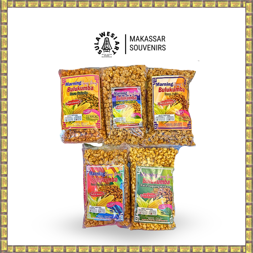 Jagung Marning Bulukumba 230gr -  Original | Balado | Asin | Pedas Manis - Oleh Oleh khas Makassar