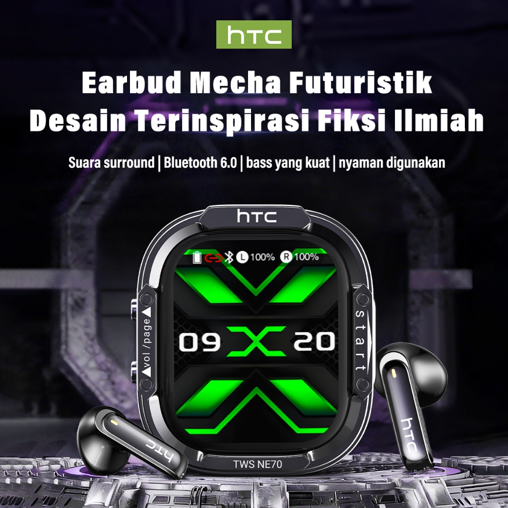 HTC NE70 Headphone Nirkabel AI Translator | 134 Bahasa Terjemahan Waktu Nyata Layar Sentuh LED Bluet