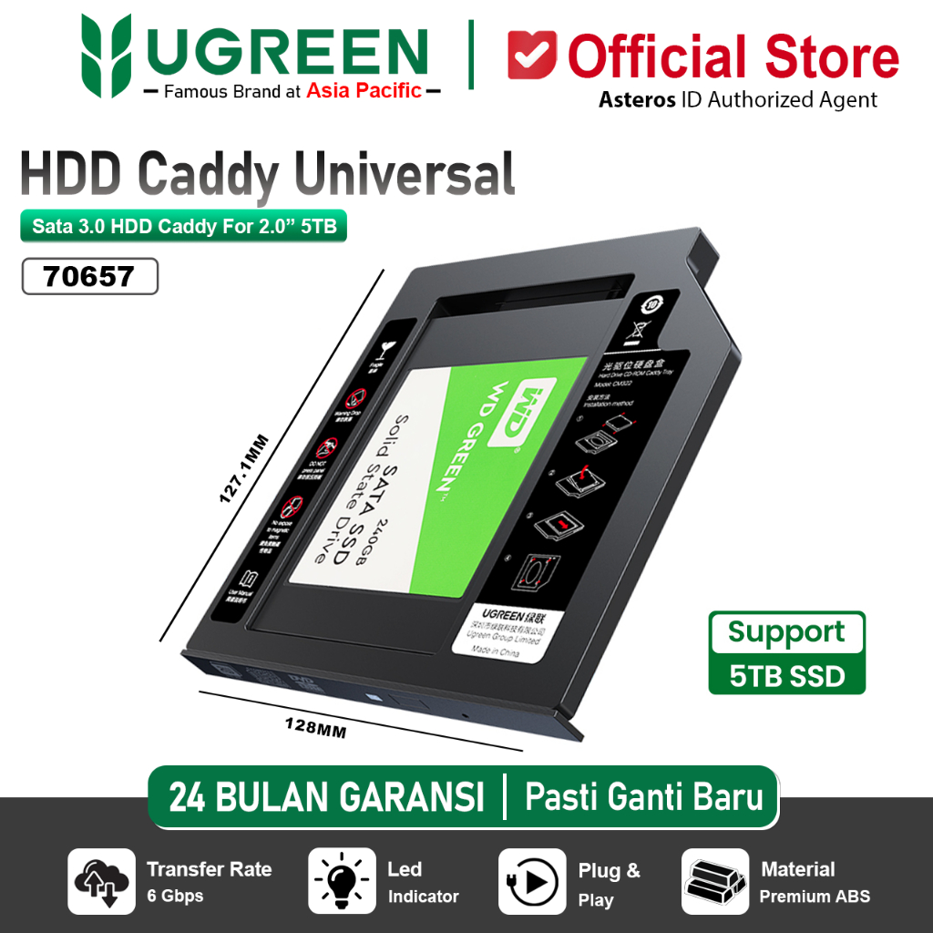UGREEN Hard Drive CD-ROM Caddy Tray HDD Caddy SATA 2.5 Inch 9.5mm CM322 70657