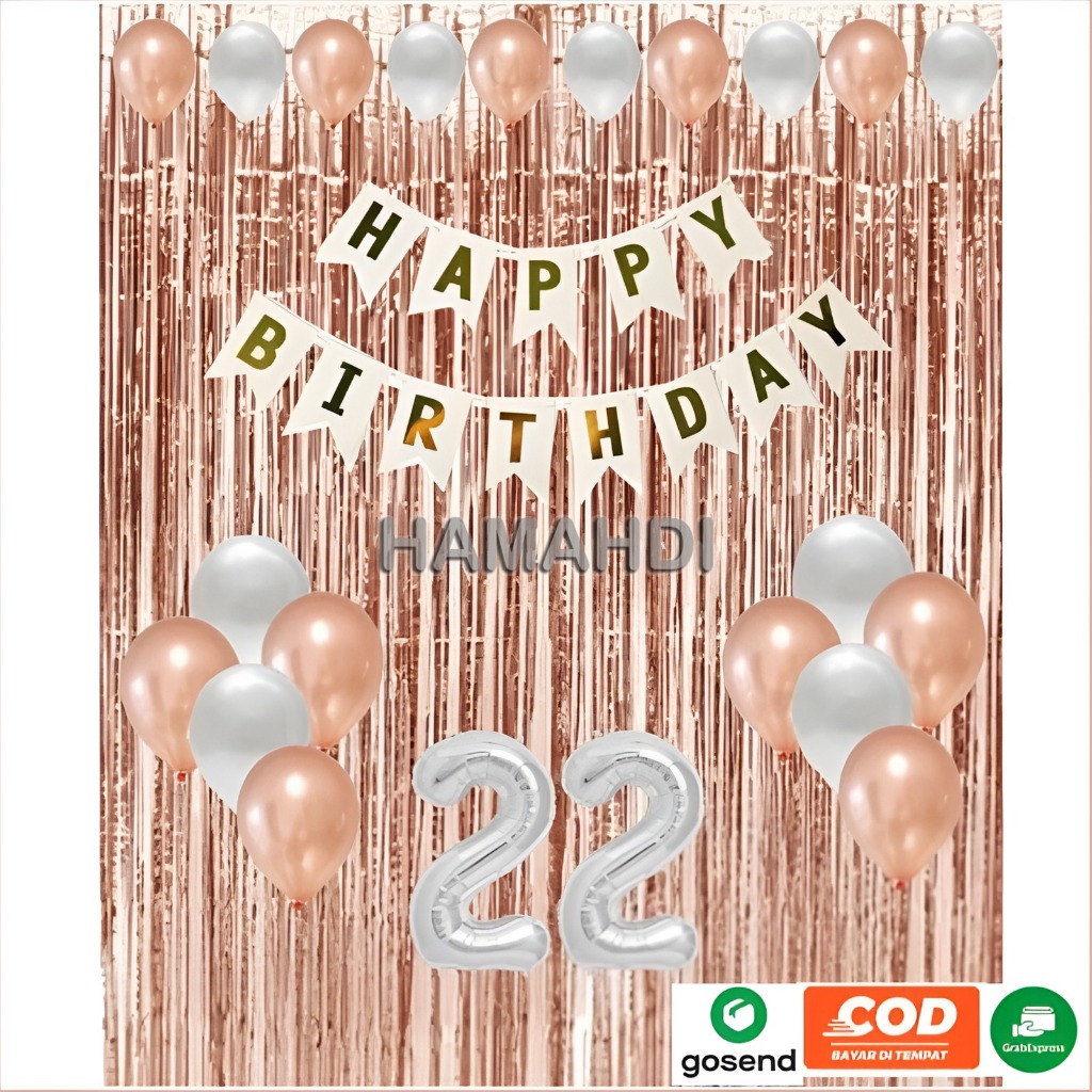 Paket Dekorasi Ulang Tahun Tirai Warna Banner HBD Putih Dan Hitam Balon Metalik Warna Dan Balon Foil