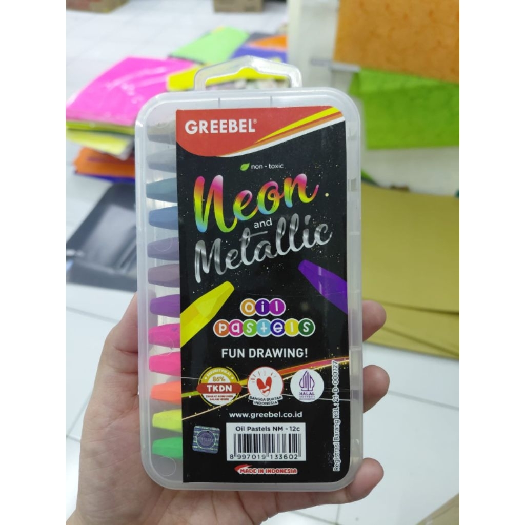 GREEBEL KRAYON PASTEL CRAYON MINYAK NEON METALLIC ISI 12