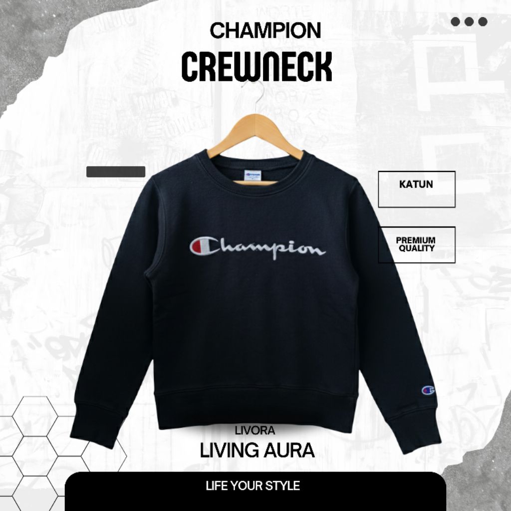 CN Crewneck Champion Original Big Logo Warna Hitam