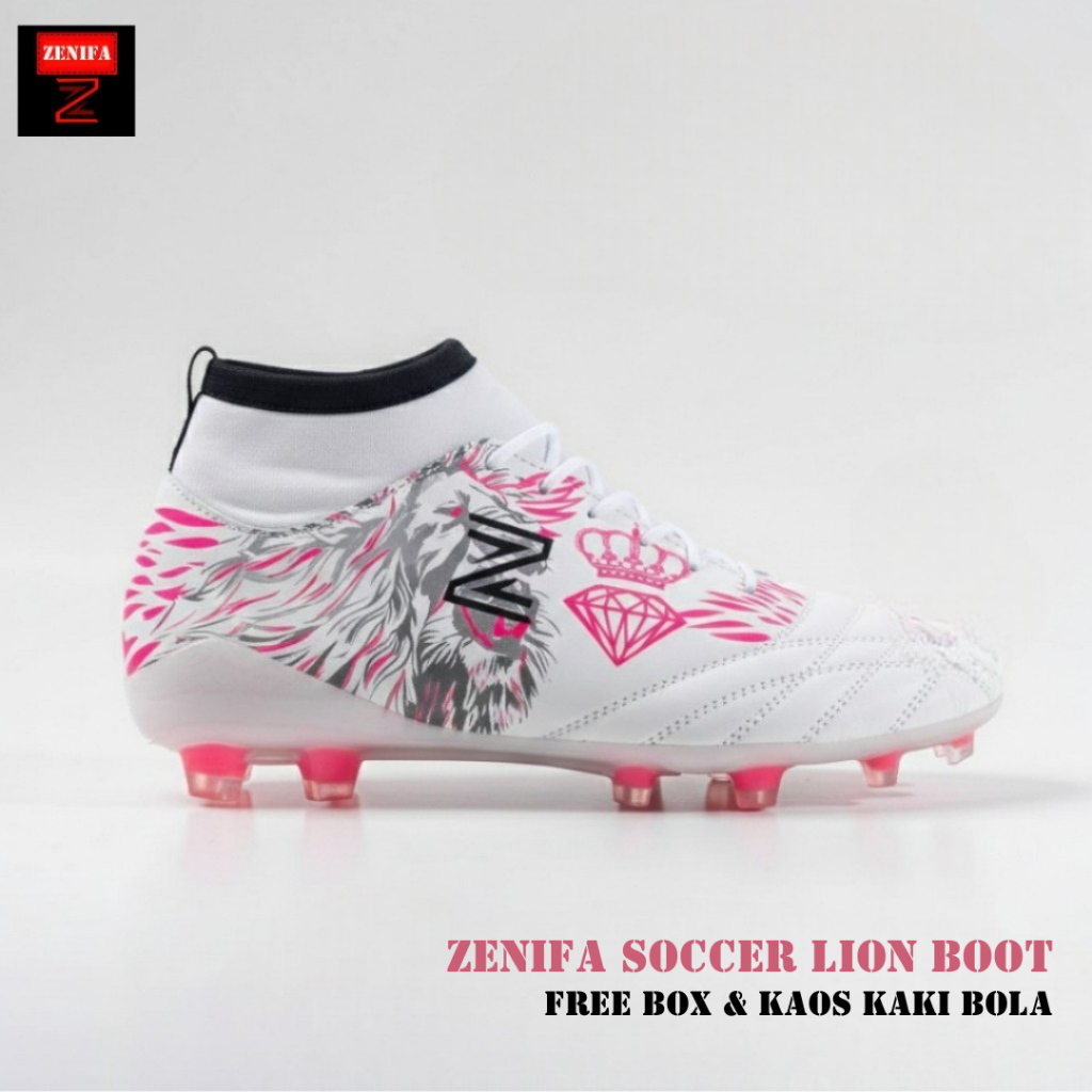 Zenifa Sepatu Sepak Bola Boot Pria Dewasa Zenifa Lion Boot FG White Pink