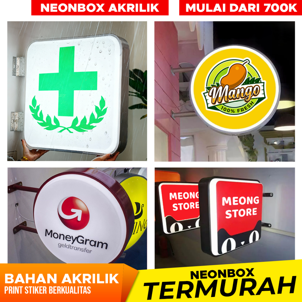 Neon Box Akrilik BEBAS CETAK, Neon Box LED Indoor Outdoor Reklame Papan Nama Toko Restoran Lampu Akr