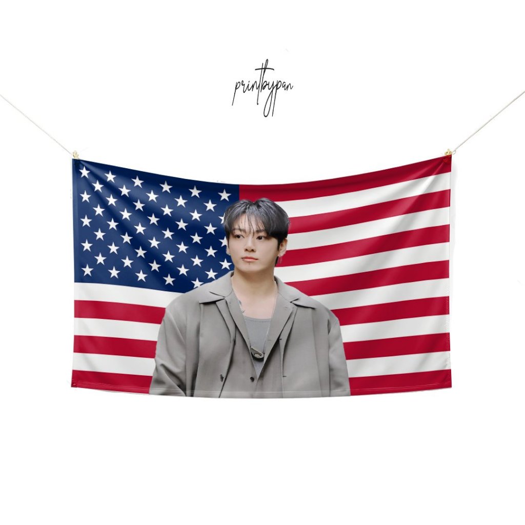 Bendera Custom Photo Amerika | Flag K-Pop Bebas Request Poster Kain | Dekorasi Kamar Tidur Studio Ae