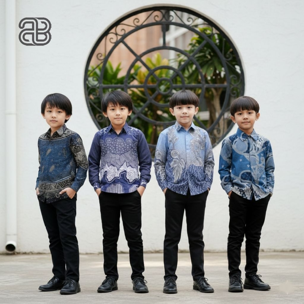 Kemeja Batik Anak Cowok Baju Batik Anak Lengan Panjang Umur 4-13 Tahun