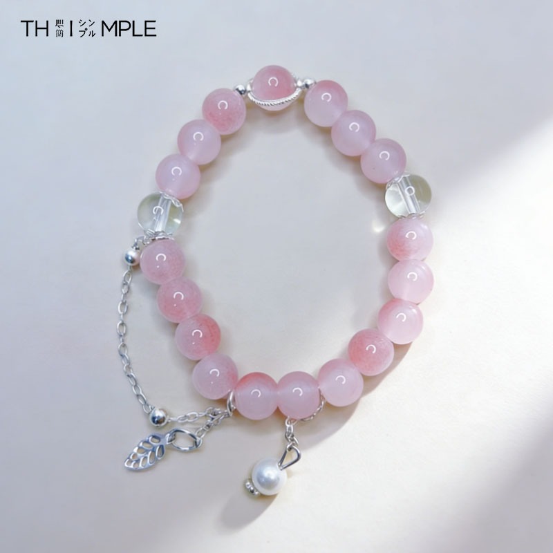 Gelang Bunga Persik Giok  Populer / Desain Unik Kristal Merah Muda Gelang