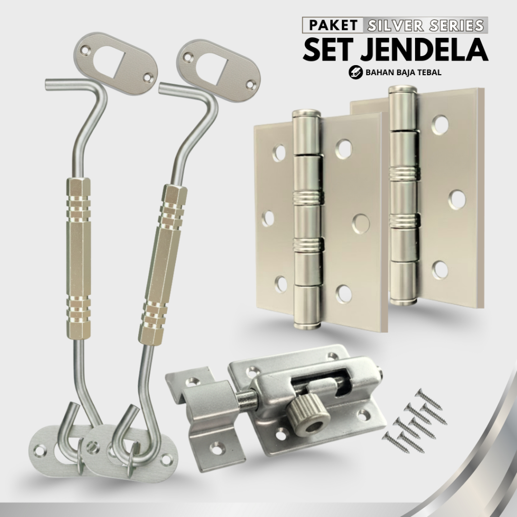 GENZO Paket Satu Set Jendela Hak Angin Engsel Tebal Grendel Jumbo Baut Lengkap