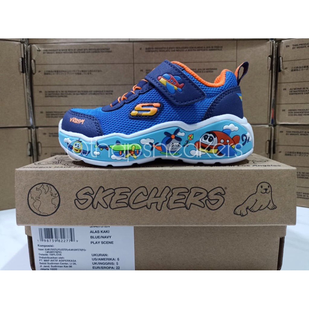 Sepatu Anak Unisex Skechers Ske Play Scene Blue/Navy Original PT MAP Resmi