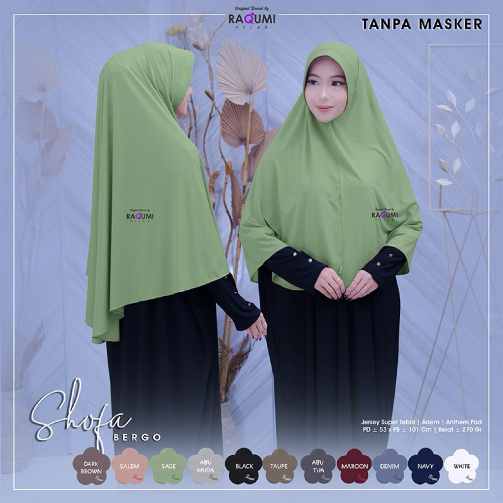 Jilbab Bergo Shofa Original RAQUMI Hijab Jumbo Panjang Syar'i Jersey Super Tebal Premium Adem Instan