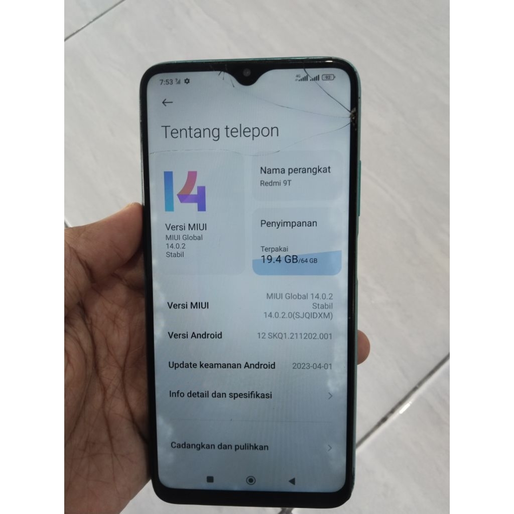 mesin redmi 9t 4/64 unit