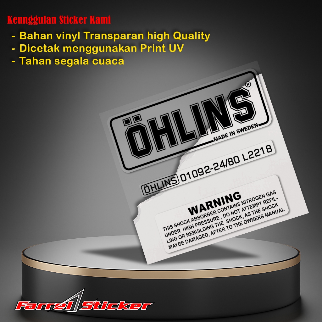 Sticker Ohlins SET Transparan Stiker Shock Tabung print UV
