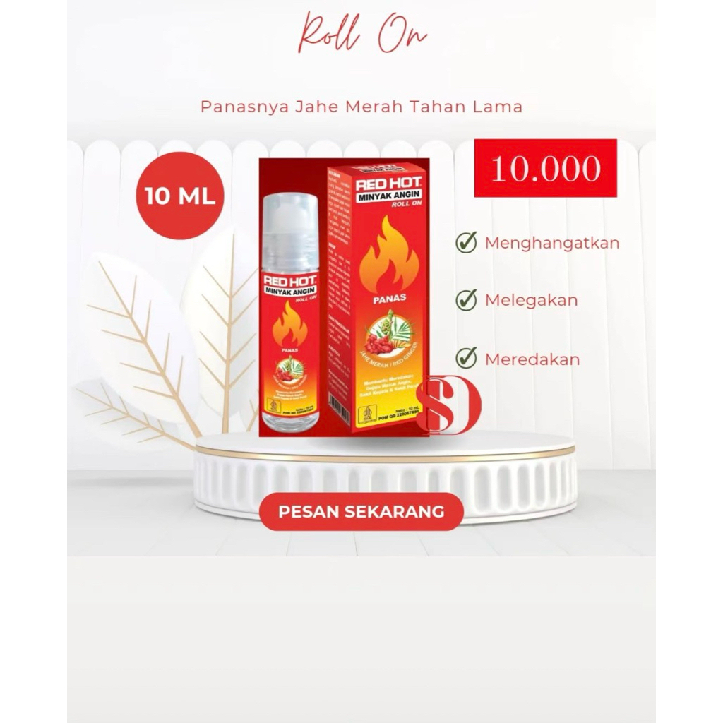 Minyak Angin Roll On Jahe Merah 10ml - Aroma Jahe Merah, Cepat Meresap, Praktis