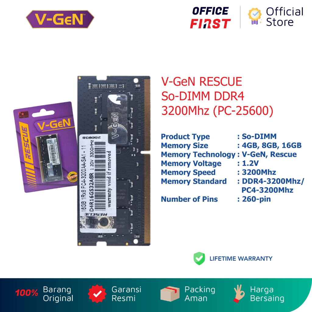 V-GeN RESCUE So-DIMM DDR4 3200Mhz (PC-25600) 1.2V SoDimm So Dimm