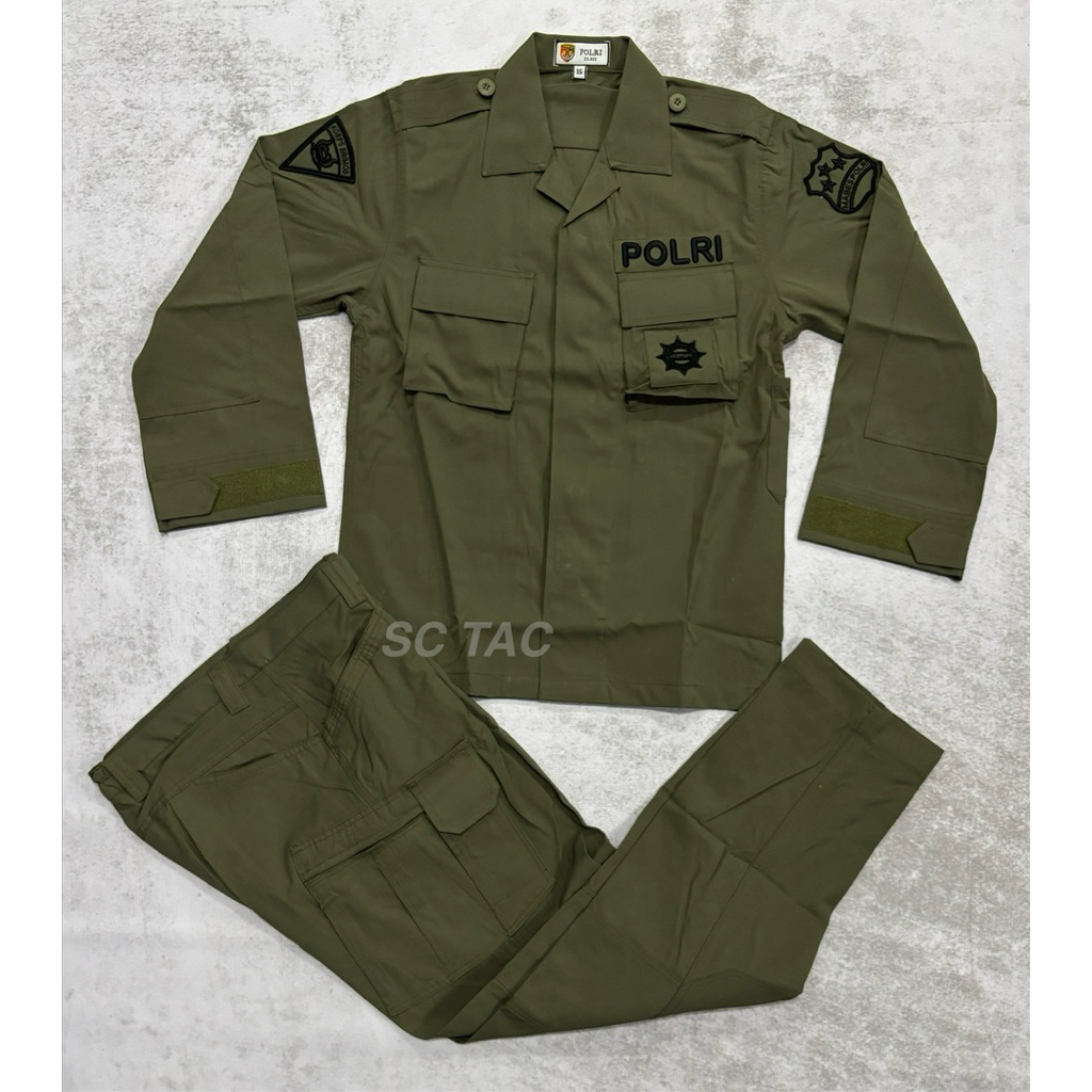 Seragam PDL Tactical Hijau Brimob Jatah 2023 Halus/Sragam Tactical Hijau Brimob Halus 2023
