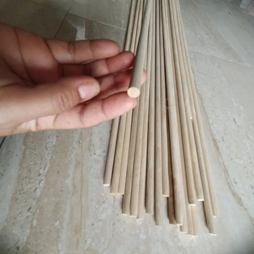 Kayu dowel diameter 8mm (0.8 cm) harga per 5 pcs panjang 10 cm, 15 cm, 20 cm, 30 cm, 40 cm, 50 cm, 6