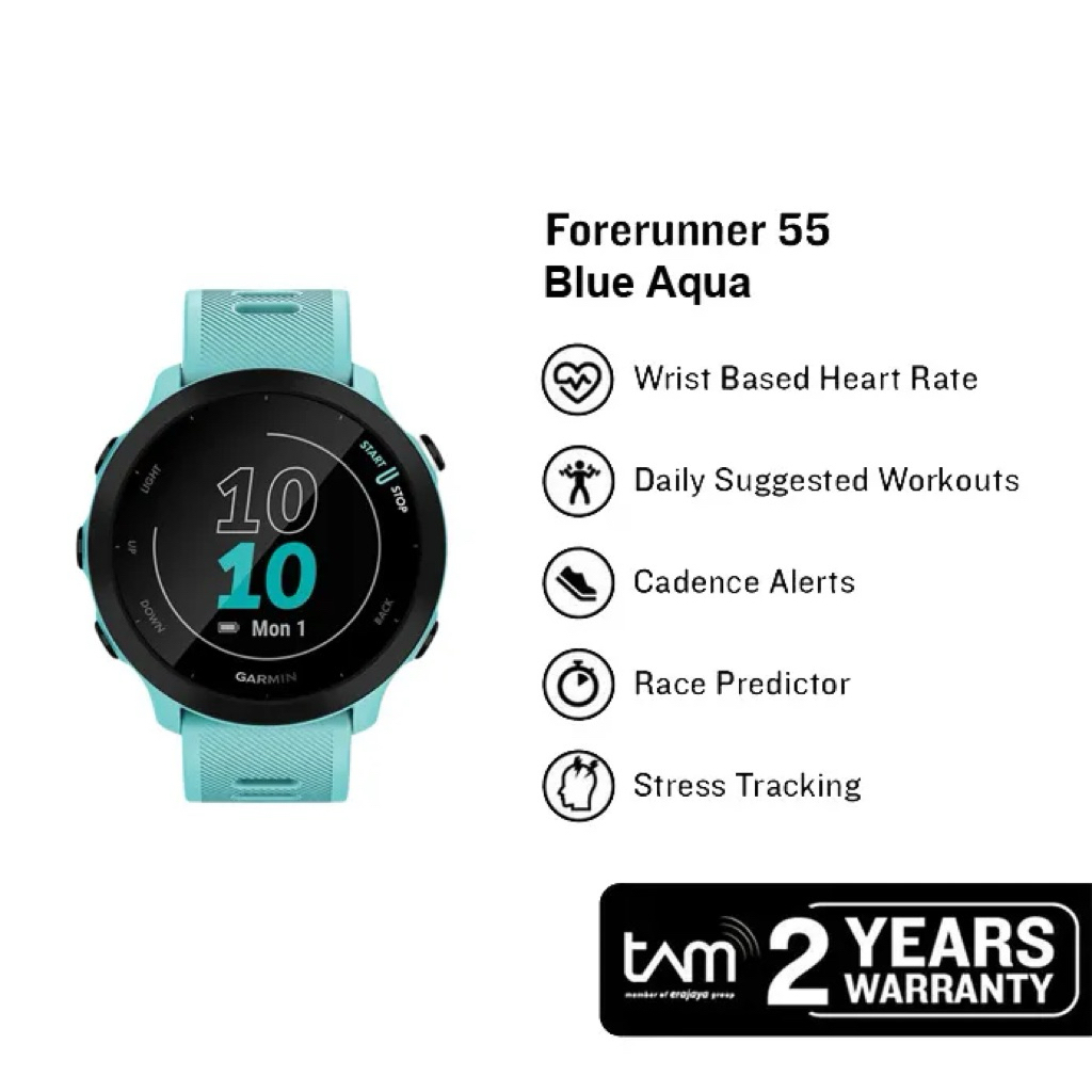 Garmin Forerunner 55 Aqua Smartwatch - Garmin 55 Aqua Garansi Tam 2
