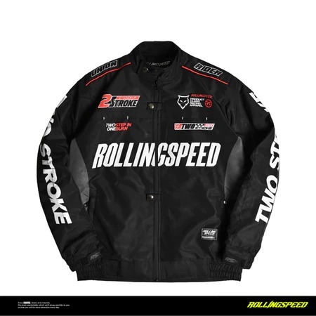 Rollingspeed Jacket New Vintage 2 Stroke V6 Black Jaket Parasut Waterproof Unisex