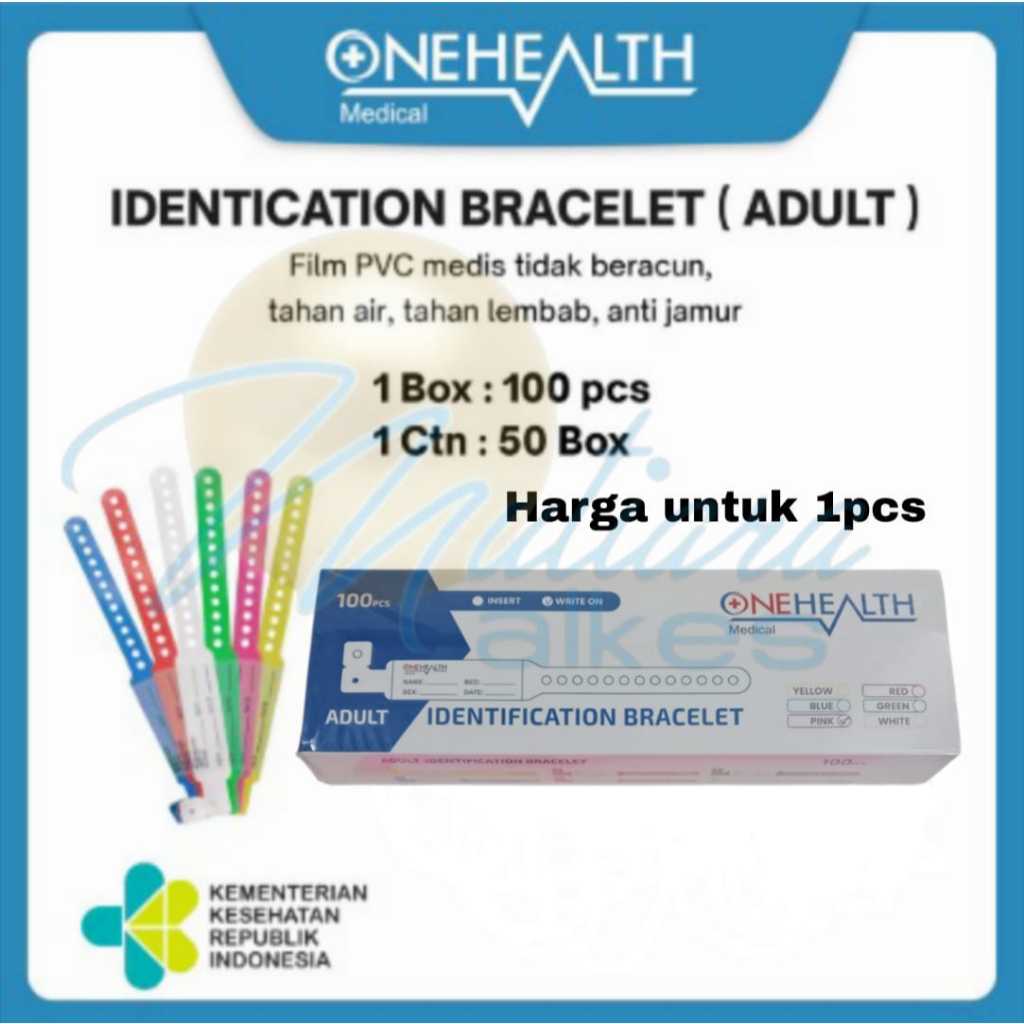 (MUTIARA ALKES)eceran 1pcs - ID BAND Dewasa ONEHEALTH Gelang Pasien Identitas Pasien Identification 