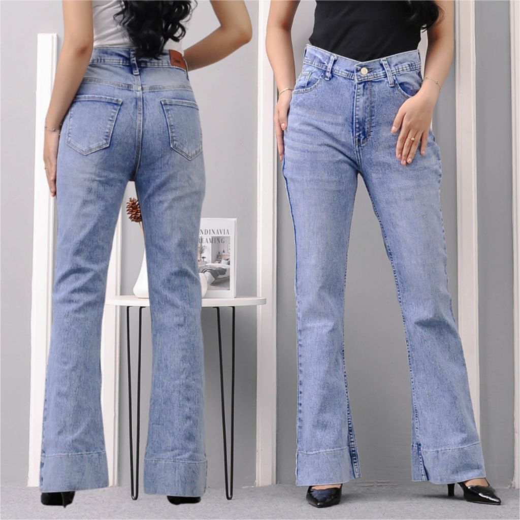 Highwaist Cutbray Jeans Woman Celana Jeans Panjang Cutbray Lipat Snow blue Terbaru