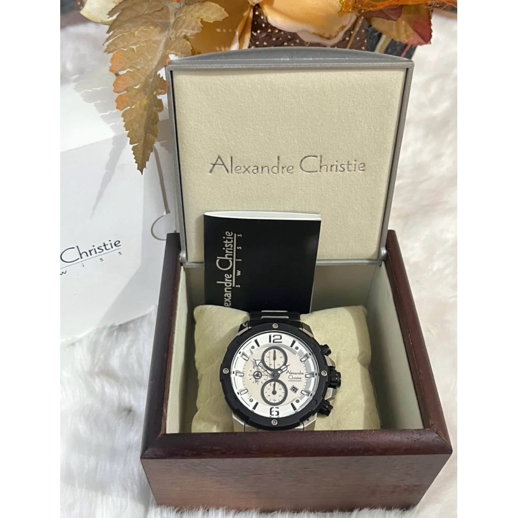 Dijual Jam Tangan Mewah Alexandre Christie, AC 6410 MC Silver Dial Putih Rantai
