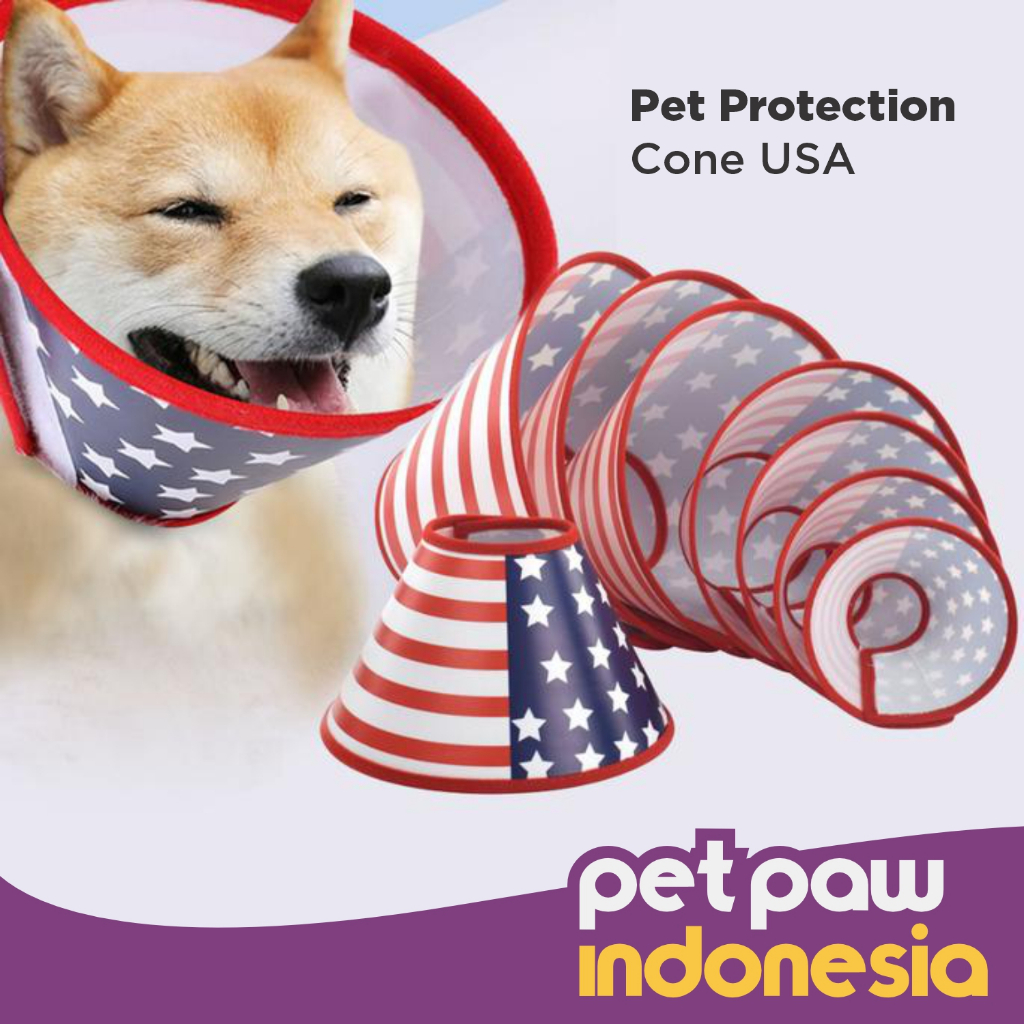 Corong Pelindung Leher Anjing Kucing Motif USA Protection Collar Elizabeth