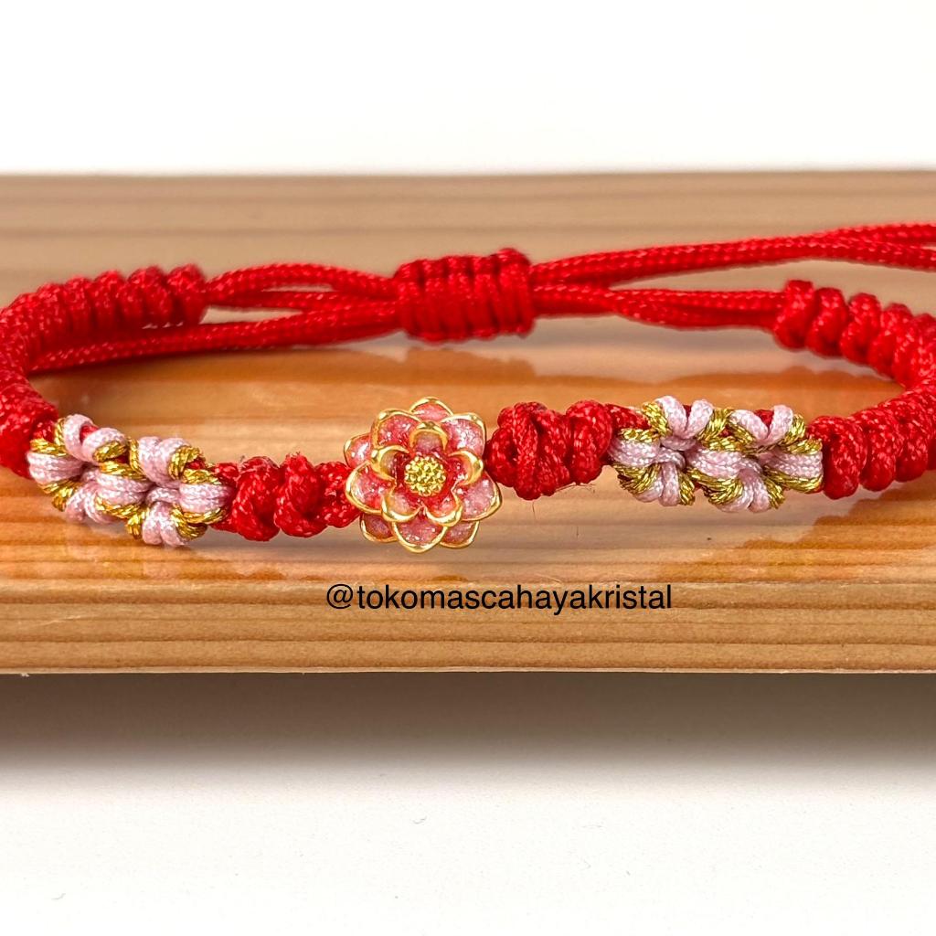 Gelang Tali Emas Teratai Merah Glitter/ Lotus 24k - Gold Bracelet