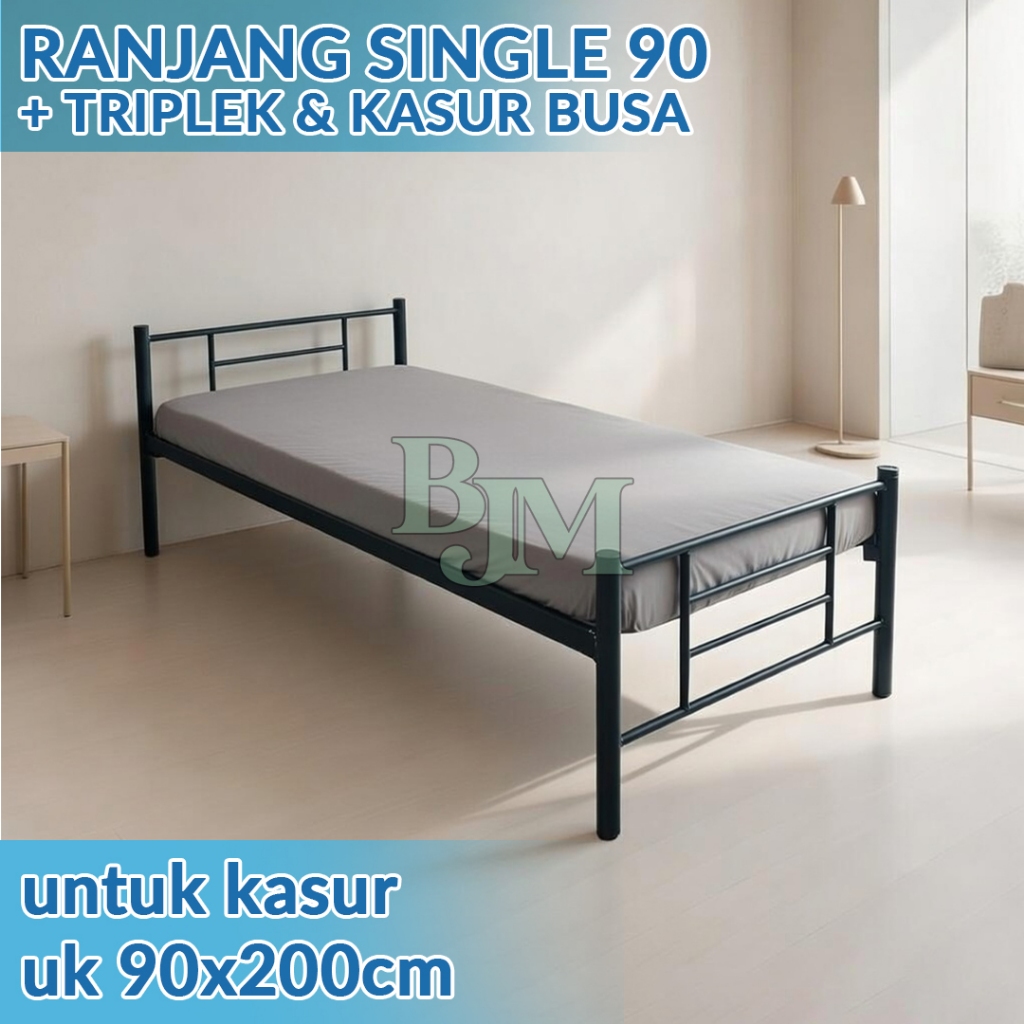 RANJANG SINGLE 90 + KASUR BUSA & TRIPLEK RANJANG BESI SINGLE
