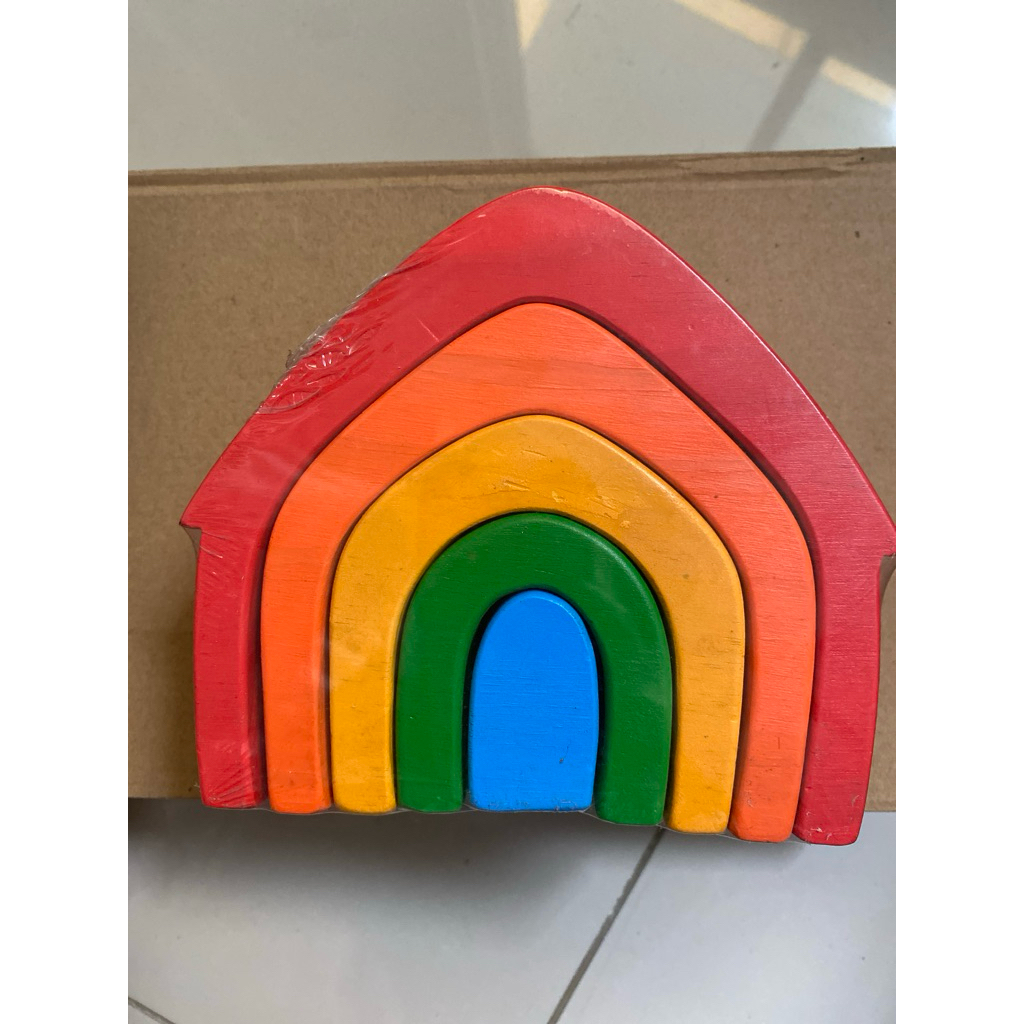 Mainan BIG RAINBOW HOUSE rumah kayu wooden building blocks wood colors toys pohon loose parts grapat