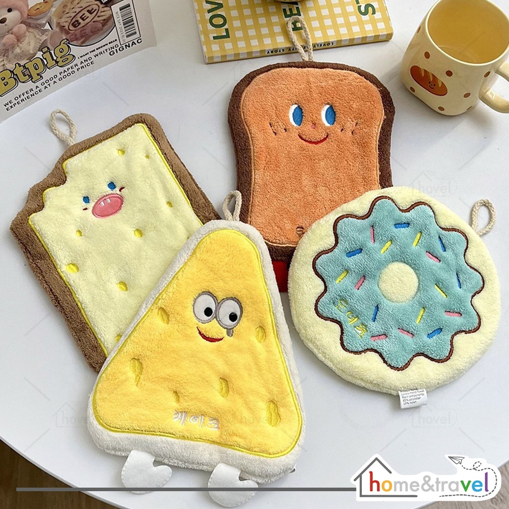 HOVELSHOP Lap Tangan Gantung Karakter Kue Lucu Tebal Lembut Estetik Serap Air Cepat Kering Lap Dapur