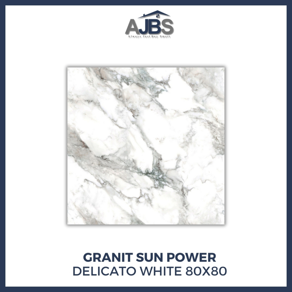 SUN POWER Granit Lantai Glazed Polished 80x80 - SUN POWER GRANIT Delicato White Granit Lantai/Dindin