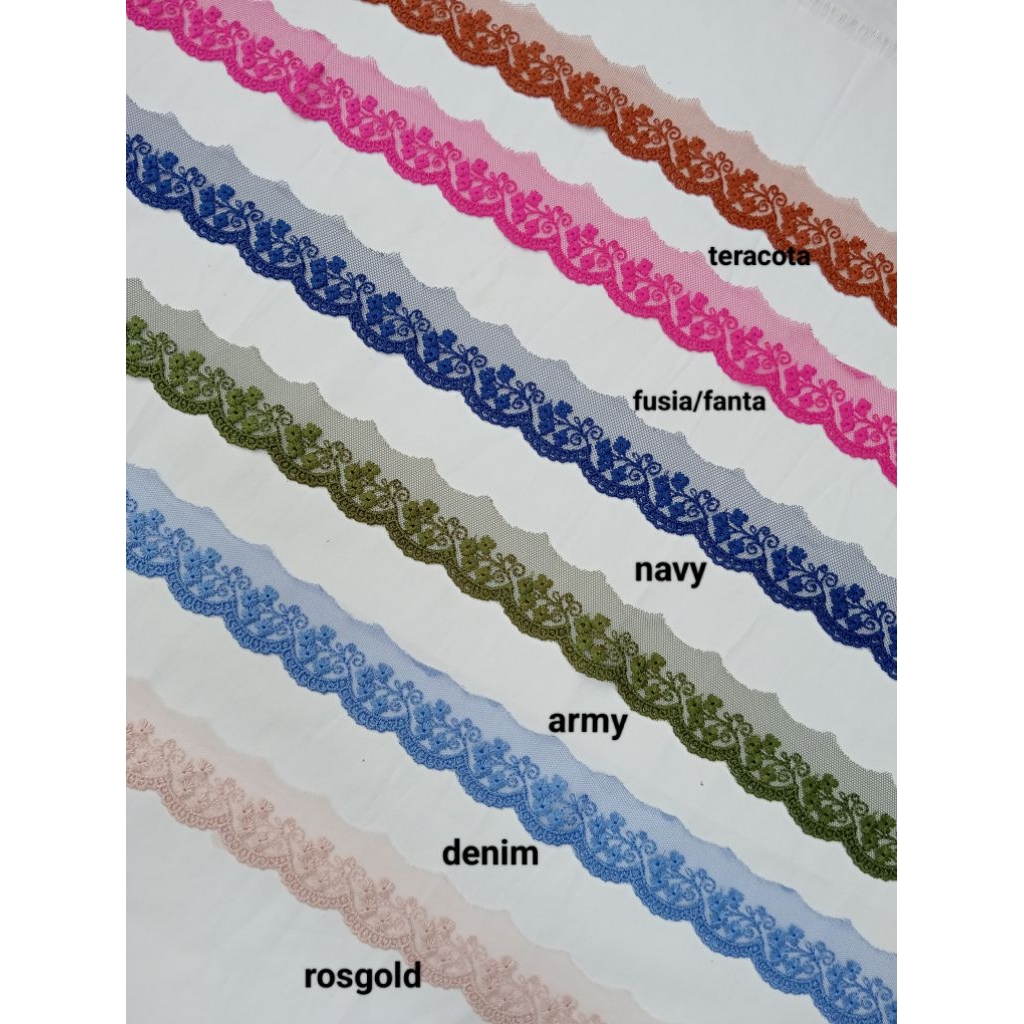 RENDA TILE SETENGAH BORDIR LEBAR 3CM RENDA BORDIR RENDA PINGGIRAN BORDIR (HARGA UNTUK 90CM)