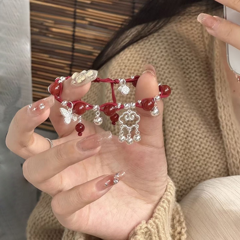COD Gelang Lonceng Dikepang Pasangan Wanita Gelang Berkah Rumbai Rumbai Batu Akik Jalinan Tali Merah