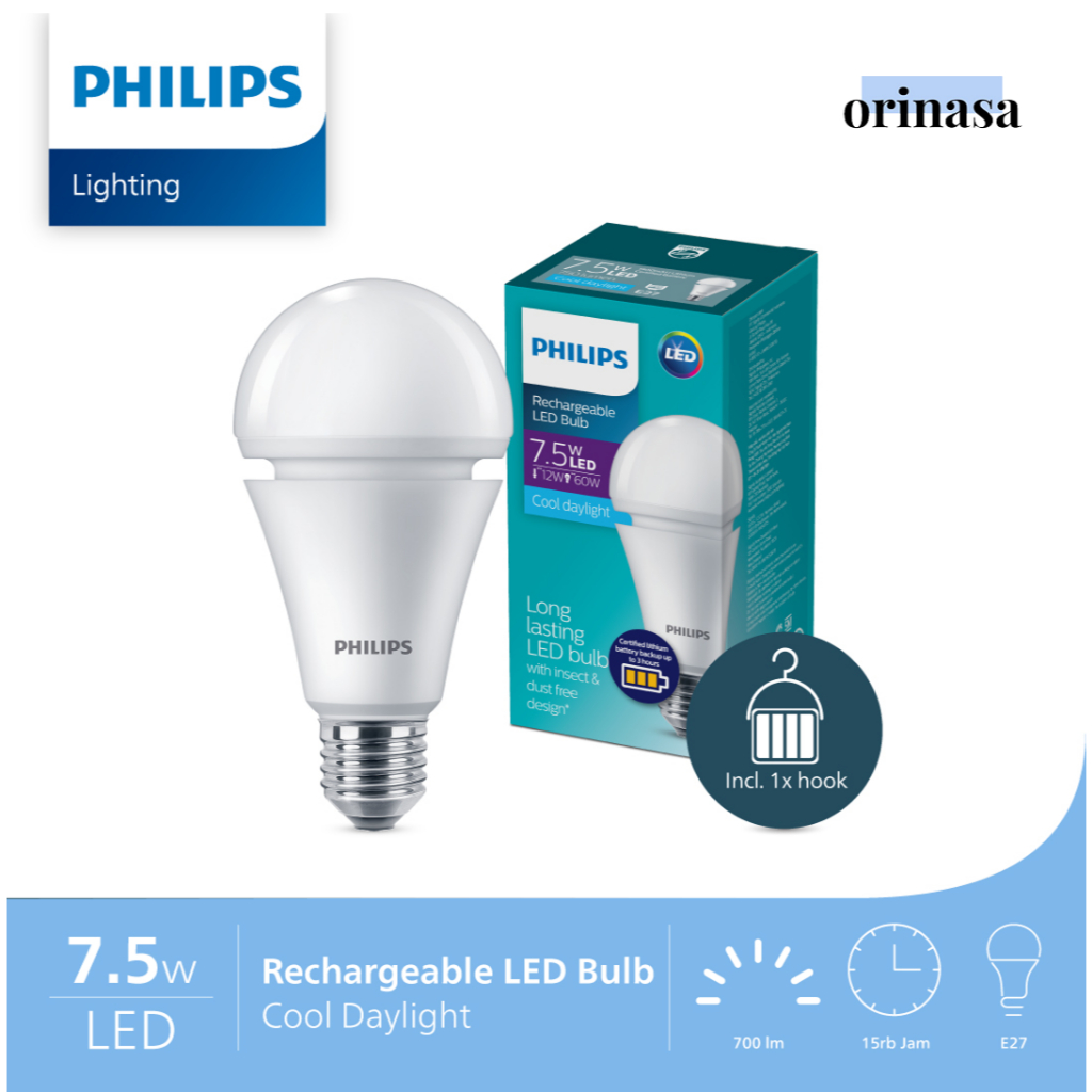 Lampu Emergency Lamp Philips 7,5W 9W 75 Watt 9 Watt LED Rechargeable Bulb Menyala 3 Jam Saat Listrik