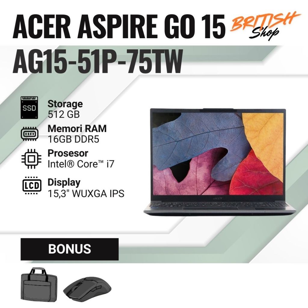 Acer Aspire Go 15 AG15-51p-75TW with Intel i7-1355u and 16GB RAM and IPS Display