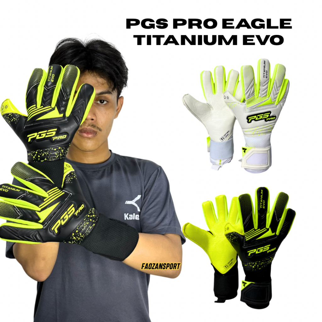PGS Eagle Evolution Sarung Tangan Kiper Gloves Kiper Latex German 4mm Antislip Long Body Hitam Putih