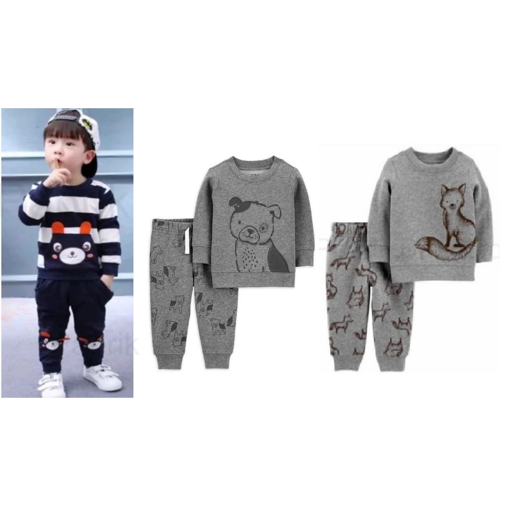 Pabrik branded Crtrs pyjamas sweater unisex kids 3 6 9 month bulan abu hitam fox dog musang anjing m