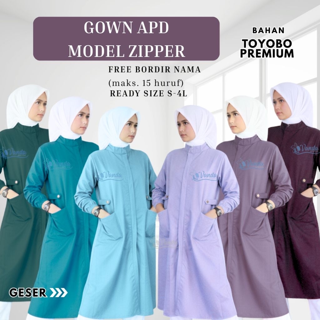 Gown APD/Jas Lab Model Zipper Twilight Series Bahan Toyobo Premium Free Bordir Nama –Seragam Nakes/P
