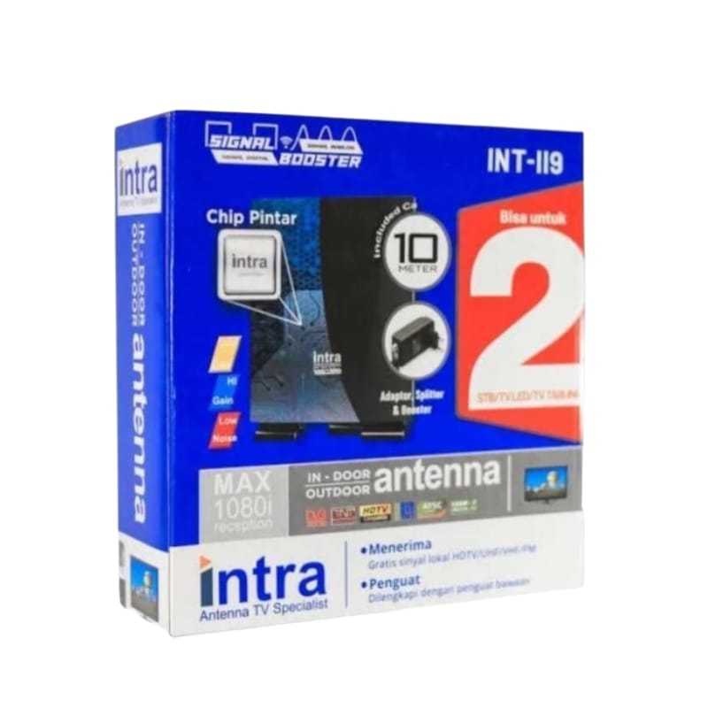 Antena TV Luar & Dalam Intra Int-119 Analog & Digital BISA 2 TV Splitter 2 TV 10M UHF DVB