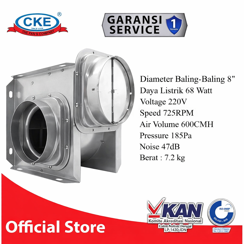 CKE Exhaust Fan 8 Inch Mini Sirocco Sudut Tabung Industrial inline Duct