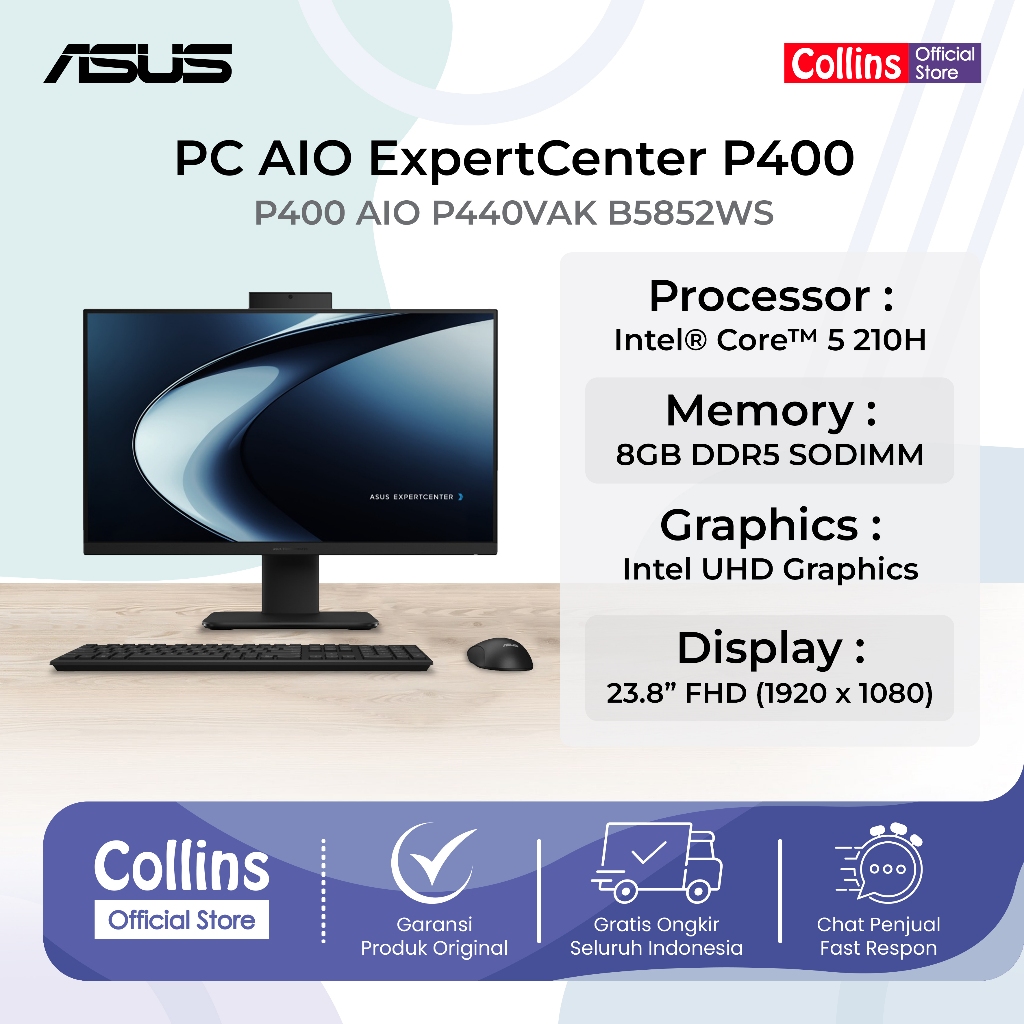 PC Asus ExpertCenter P400 AIO P440VAK Intel Core 5-210H/8GB/512GB SSD/23.8 inch FHD/Win 11 Home + OH