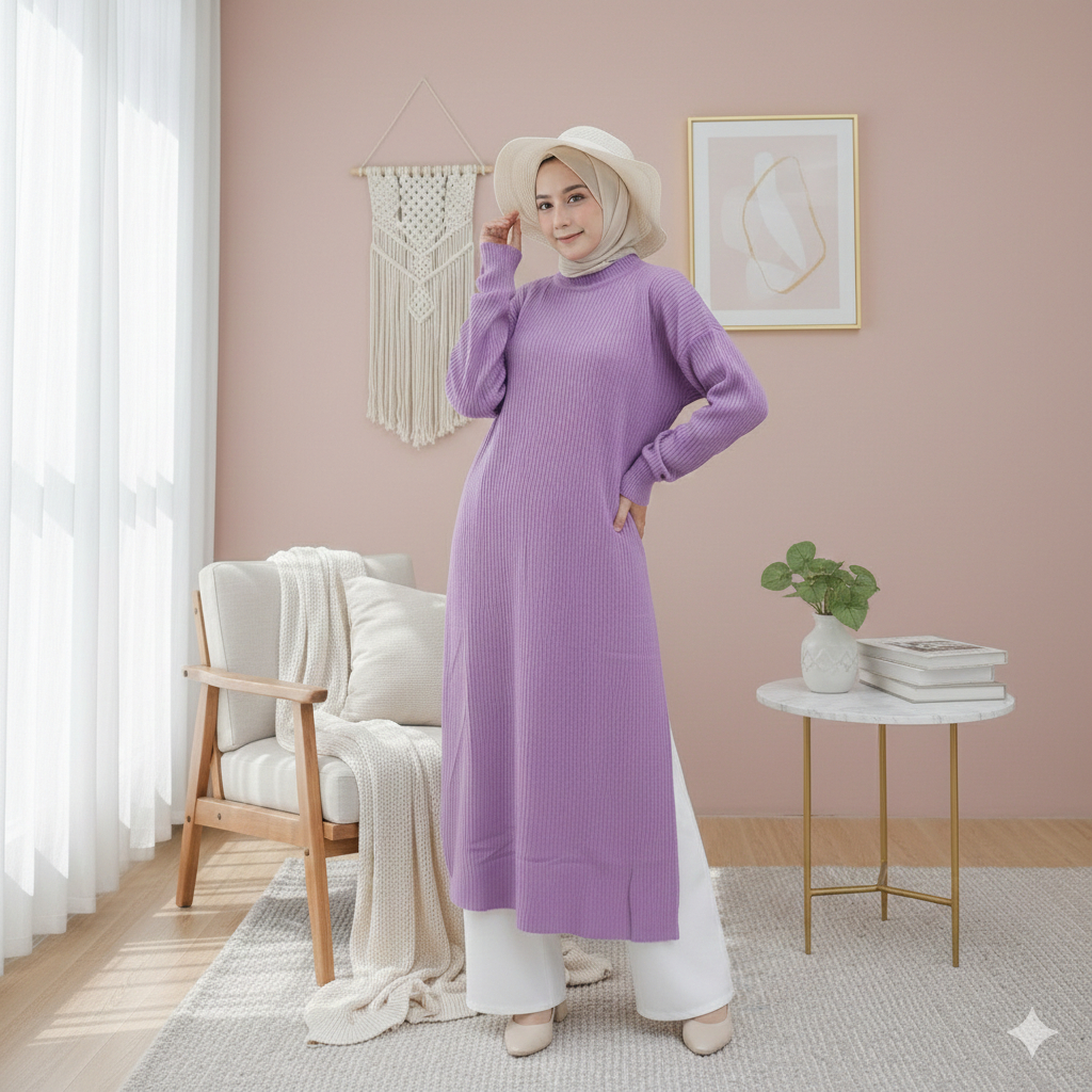 Claudy Dress Jumbo bahan rajut premium Tebal Tidak menerawang bahan halus adem Meral / Tunik Rajut P